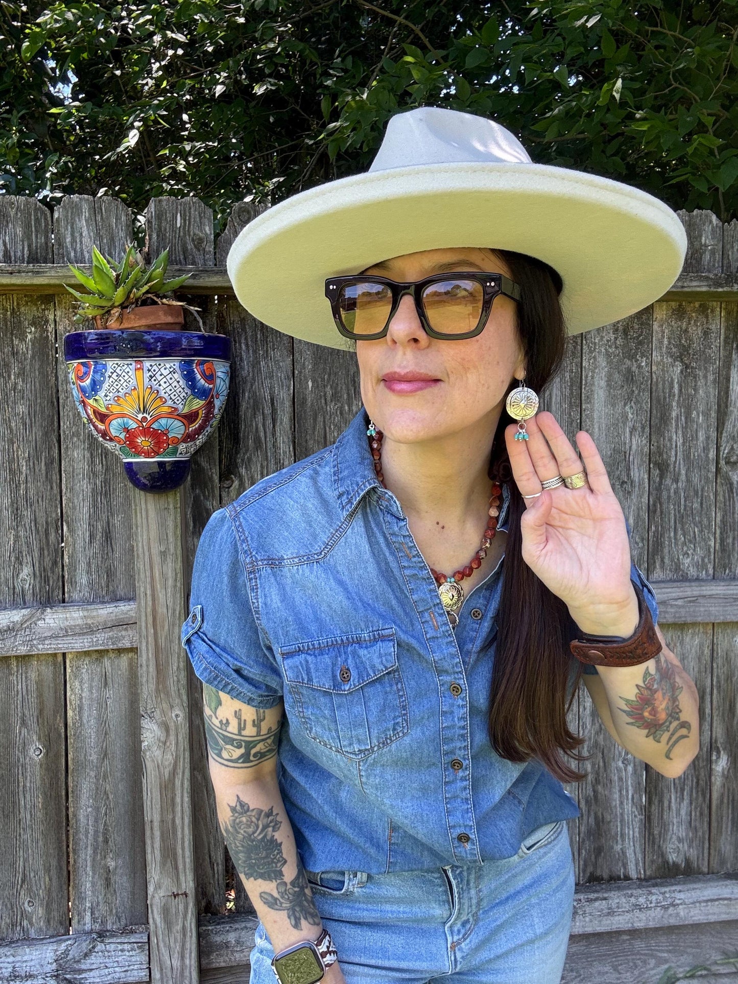 Southwestern Concho Earrings with Blue Stone Clusters | Western Boho Style