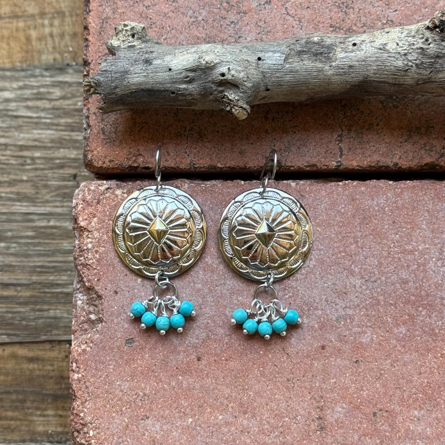 Southwestern Concho Earrings with Blue Stone Clusters | Western Boho Style