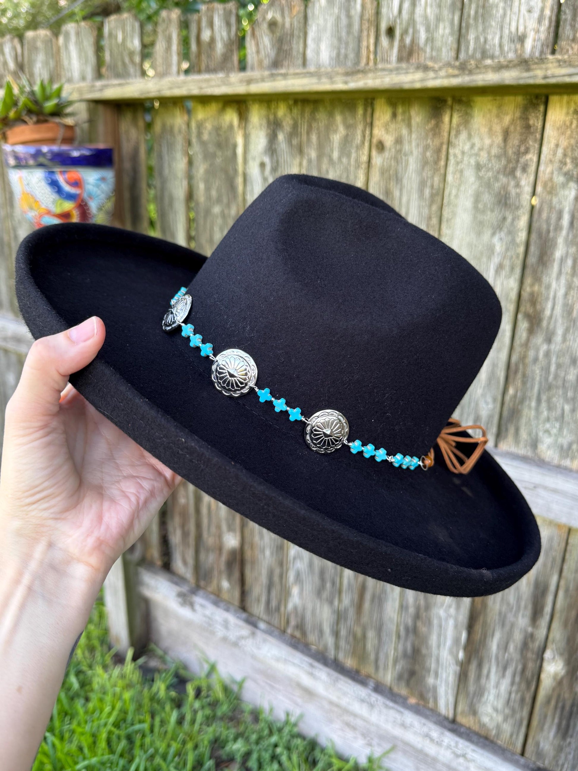 Southwestern Concho Hat Band | Blue Stone Cross | Boho Western __etsy:8215755417