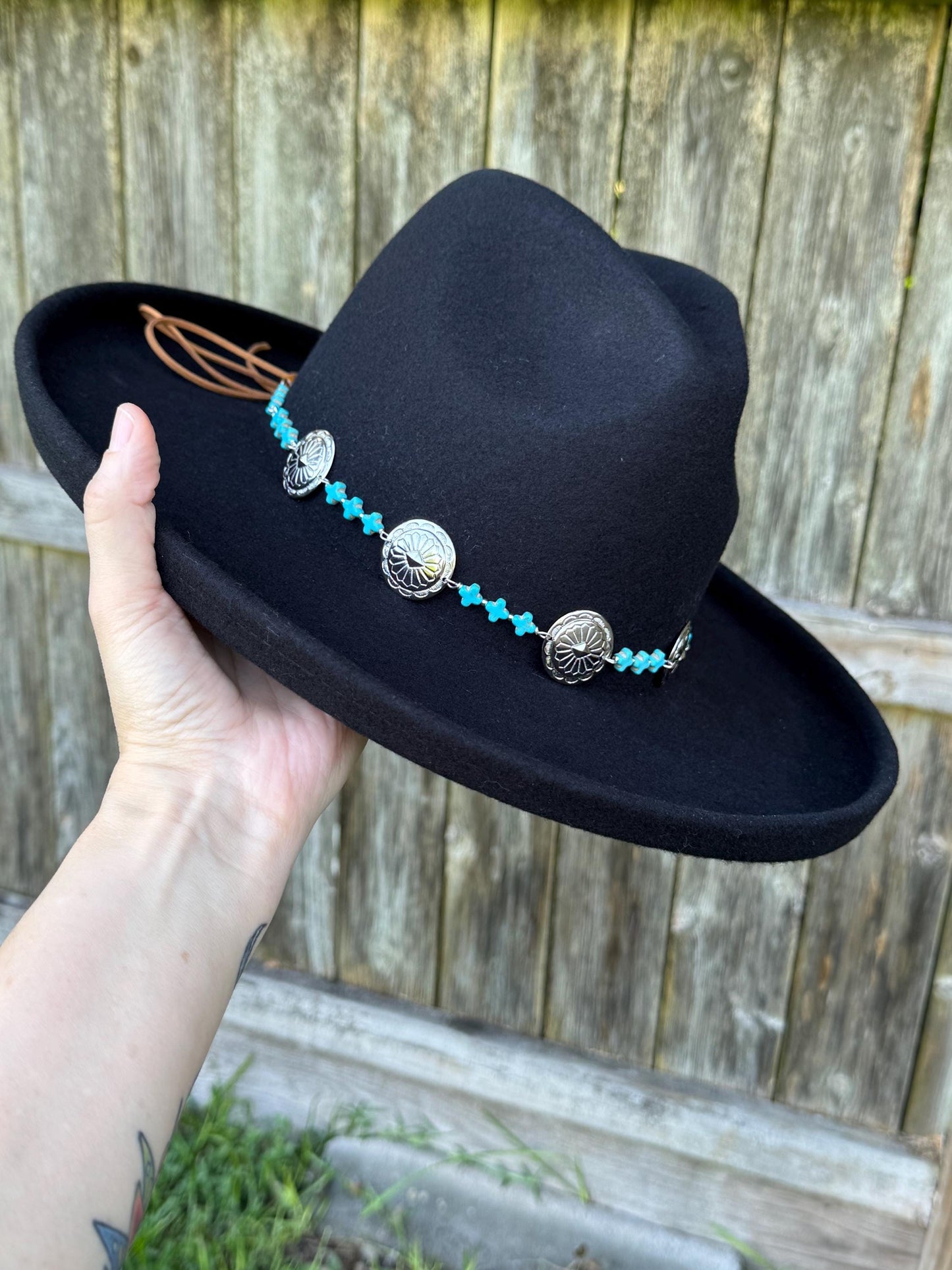Southwestern Concho Hat Band | Blue Stone Cross | Boho Western __etsy:8167818402