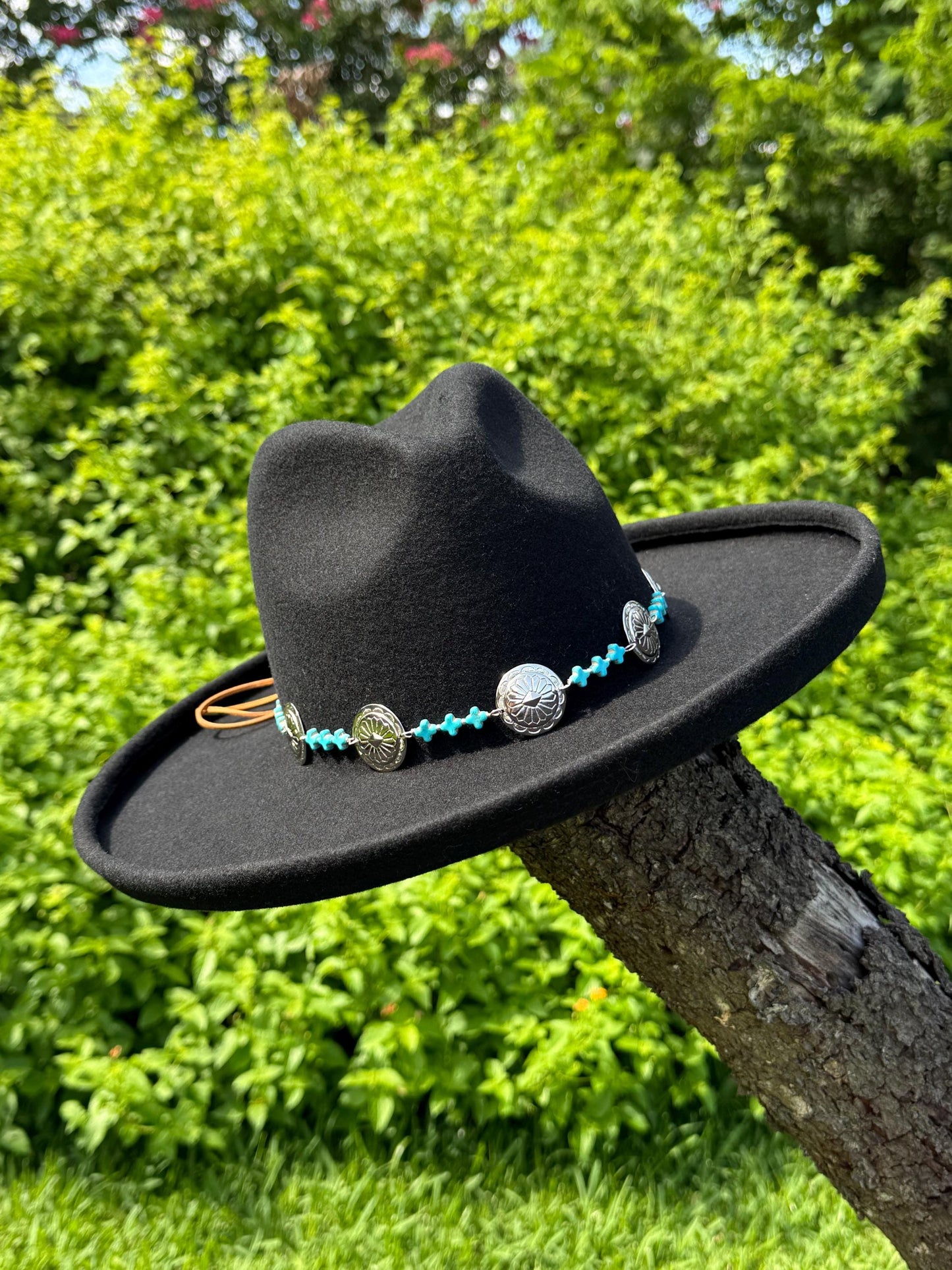 Southwestern Concho Hat Band | Blue Stone Cross | Boho Western __etsy:8215751763