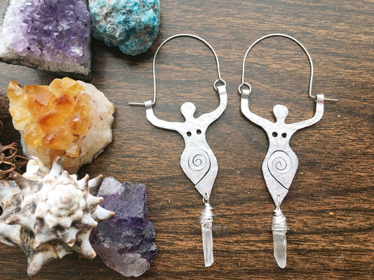 Spiral Goddess Earrings: Handmade Aluminum & Crystal Jewelry