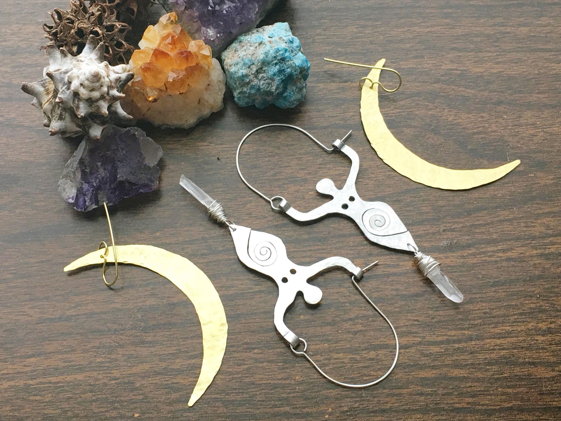 Spiral Goddess Earrings: Handmade Aluminum & Crystal Jewelry