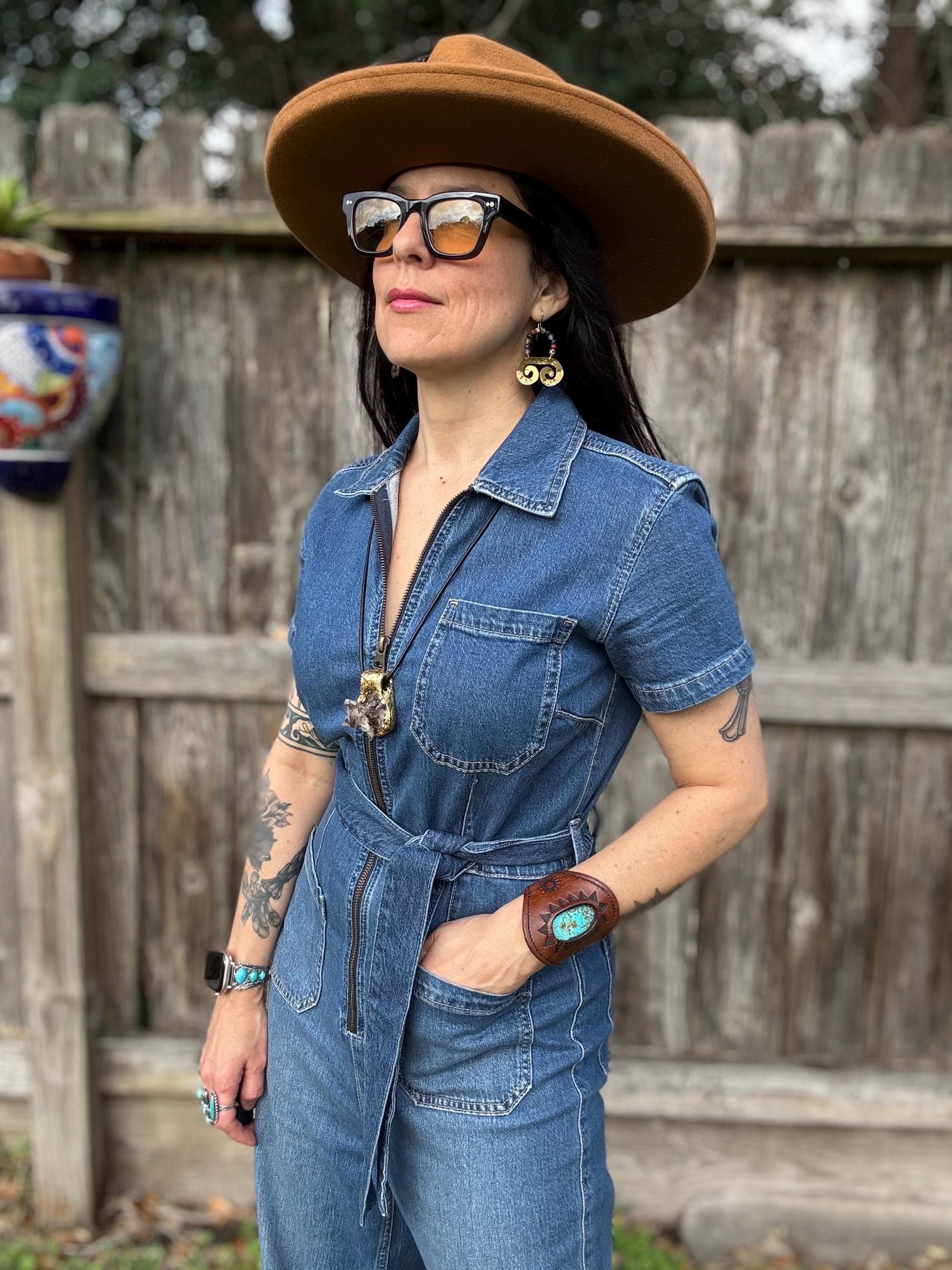 Temple Spiral Earrings – Hand Stamped Brass with Mixed Gemstone dangles