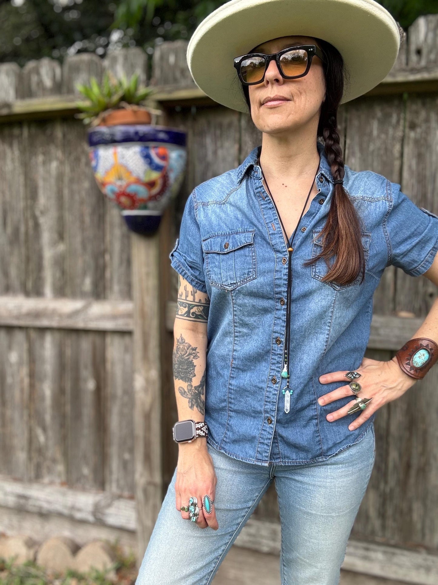 Turquoise & Quartz Crystal Bolo Tie –Vegan Suede Cord, Western Boho Necklace, Handmade Gemstone Jewelry