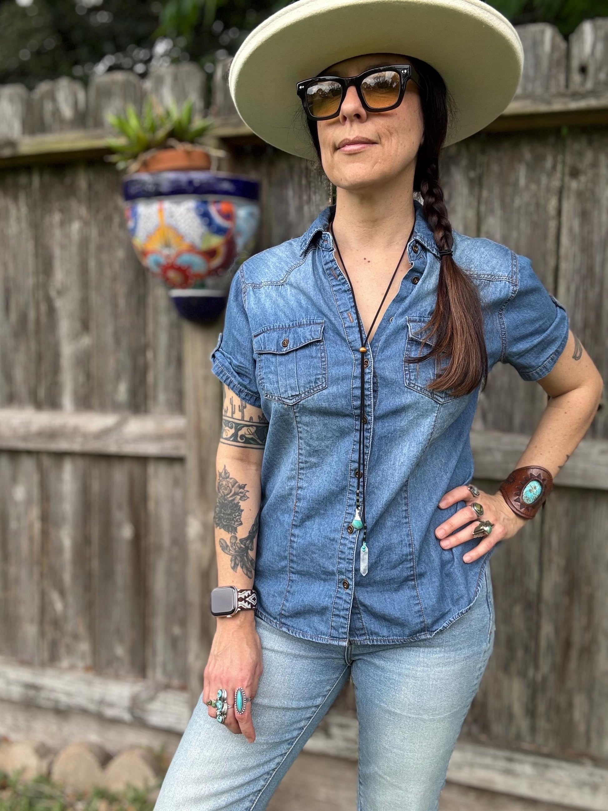 Turquoise & Quartz Crystal Bolo Tie –Vegan Suede Cord, Western Boho Necklace, Handmade Gemstone Jewelry