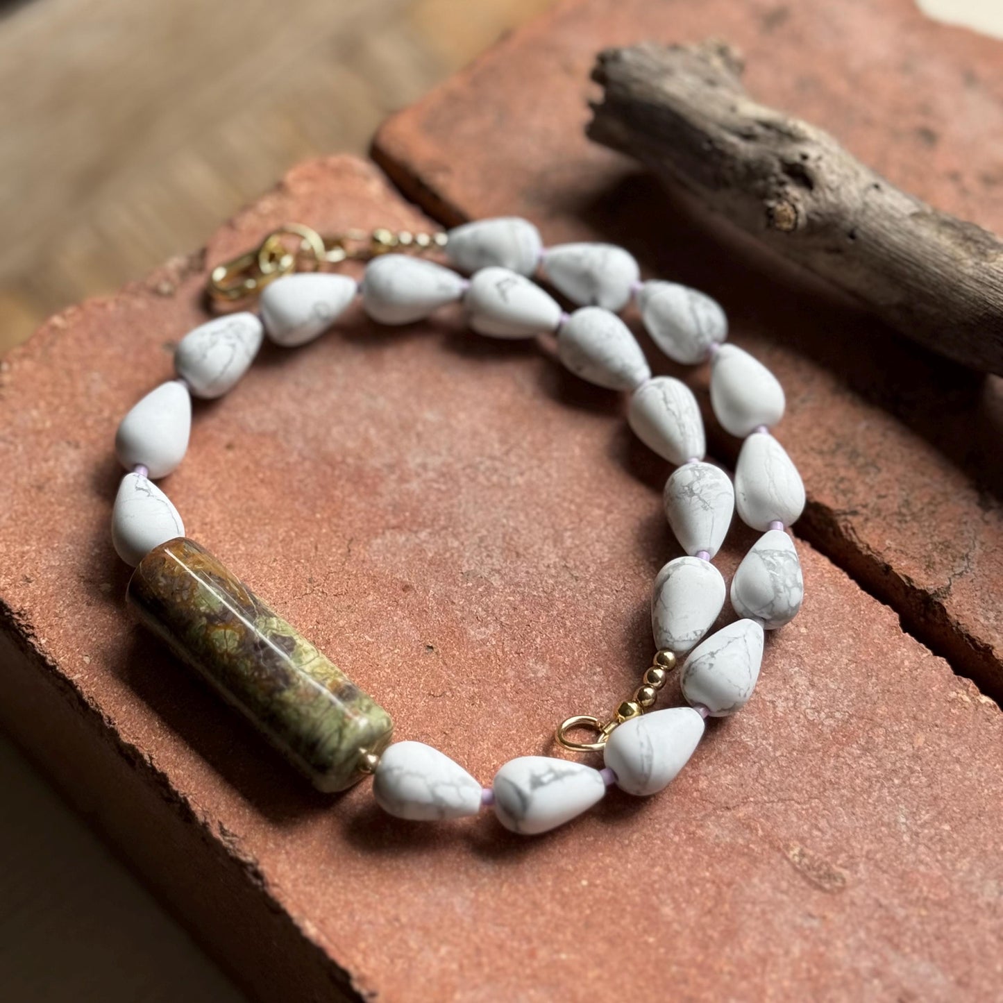 White Magnesite & Agate Bar Choker Necklace | Boho Gemstone Statement Necklace (etsy image id: 8029725486)