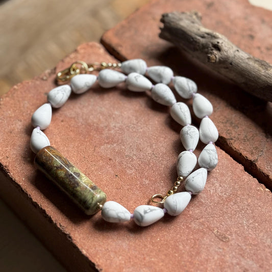White Magnesite & Agate Bar Choker Necklace | Boho Gemstone Statement Necklace (etsy image id: 8029725486)