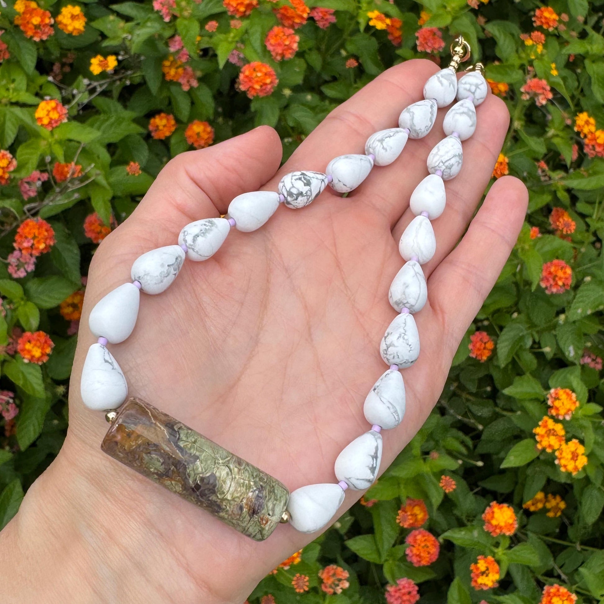 White Magnesite & Agate Bar Choker Necklace | Boho Gemstone Statement Necklace (etsy image id: 8029721270)