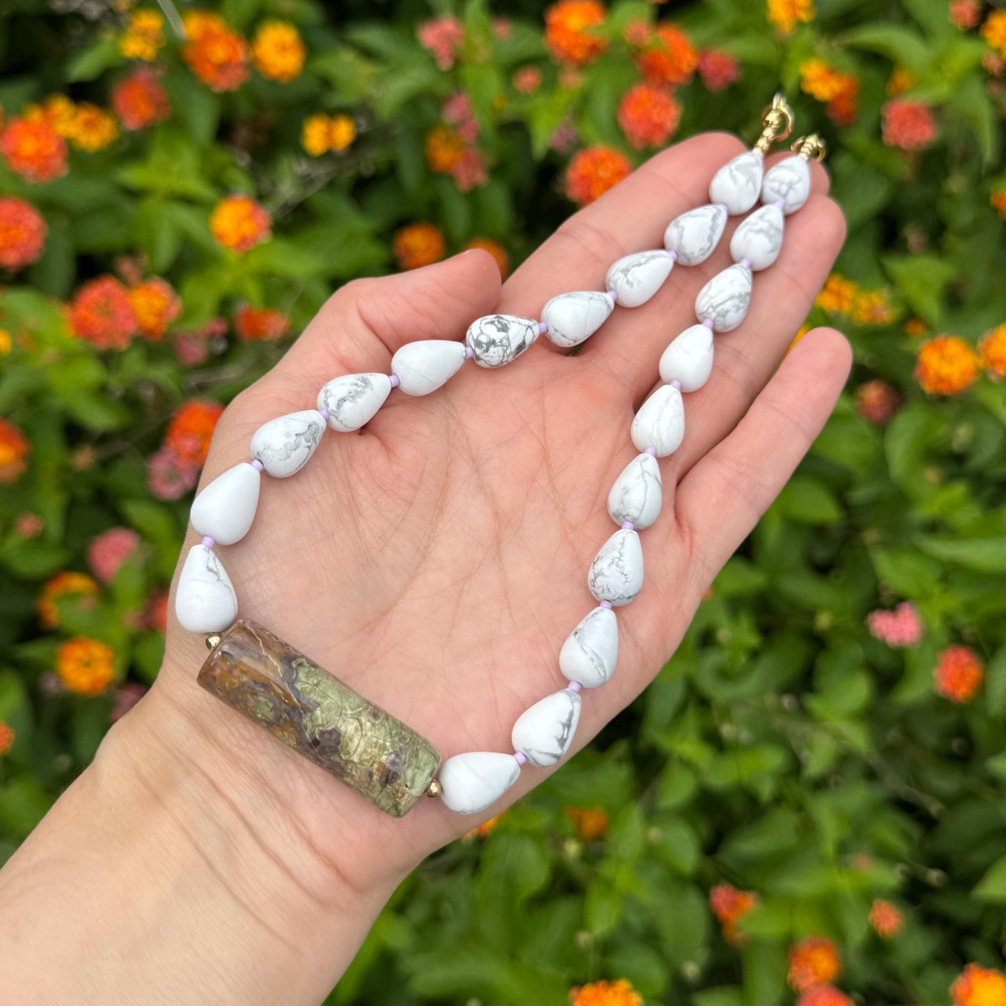 White Magnesite & Agate Bar Choker Necklace | Boho Gemstone Statement Necklace (etsy image id: 8029721288)