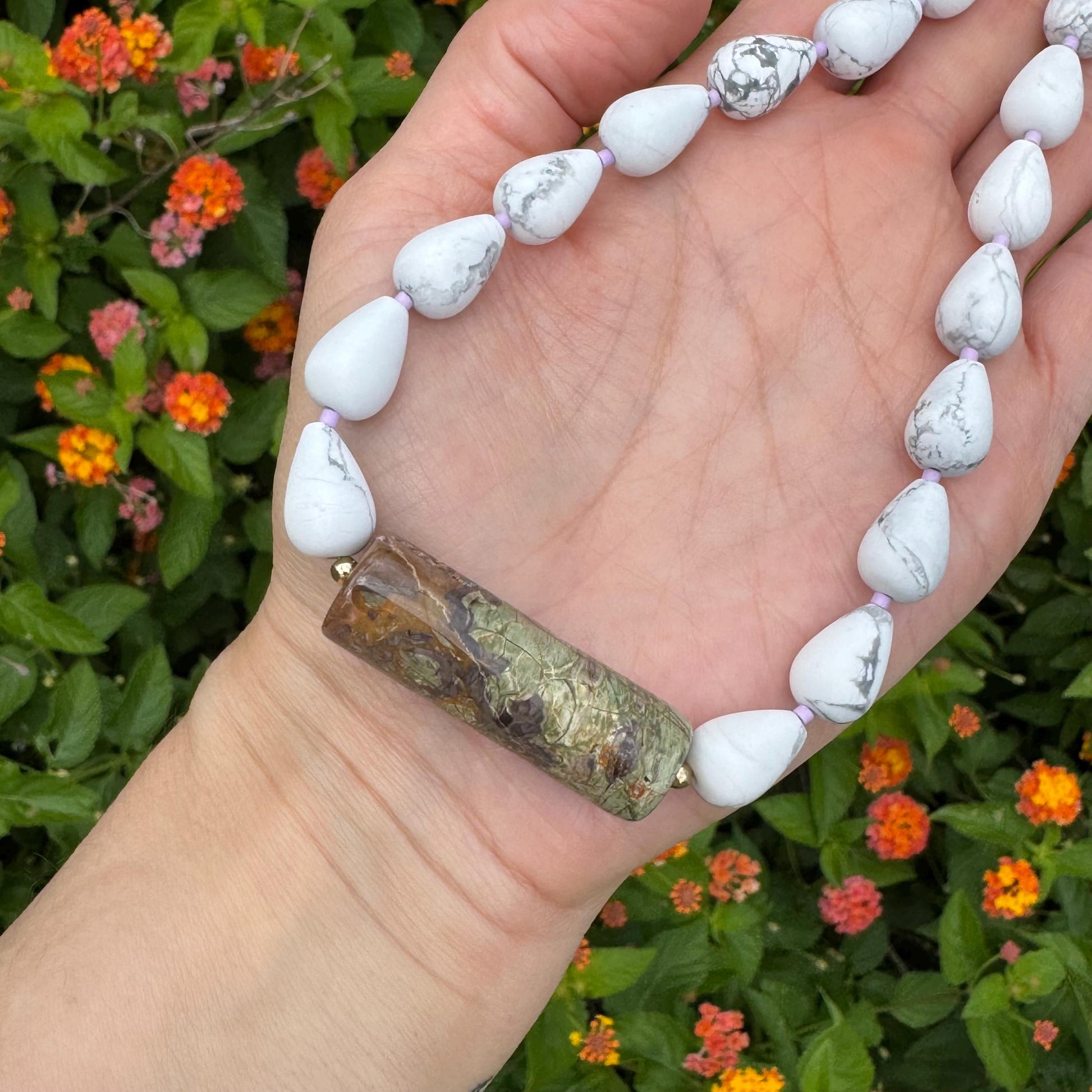 White Magnesite & Agate Bar Choker Necklace | Boho Gemstone Statement Necklace (etsy image id: 8077630273)