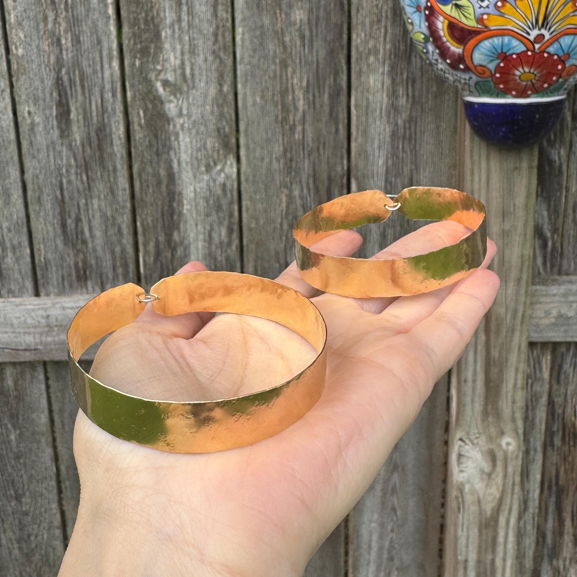 Wide Hammered Brass Hoop Earrings – Large Lightweight Statement Hoops – Minimal Gold Earrings