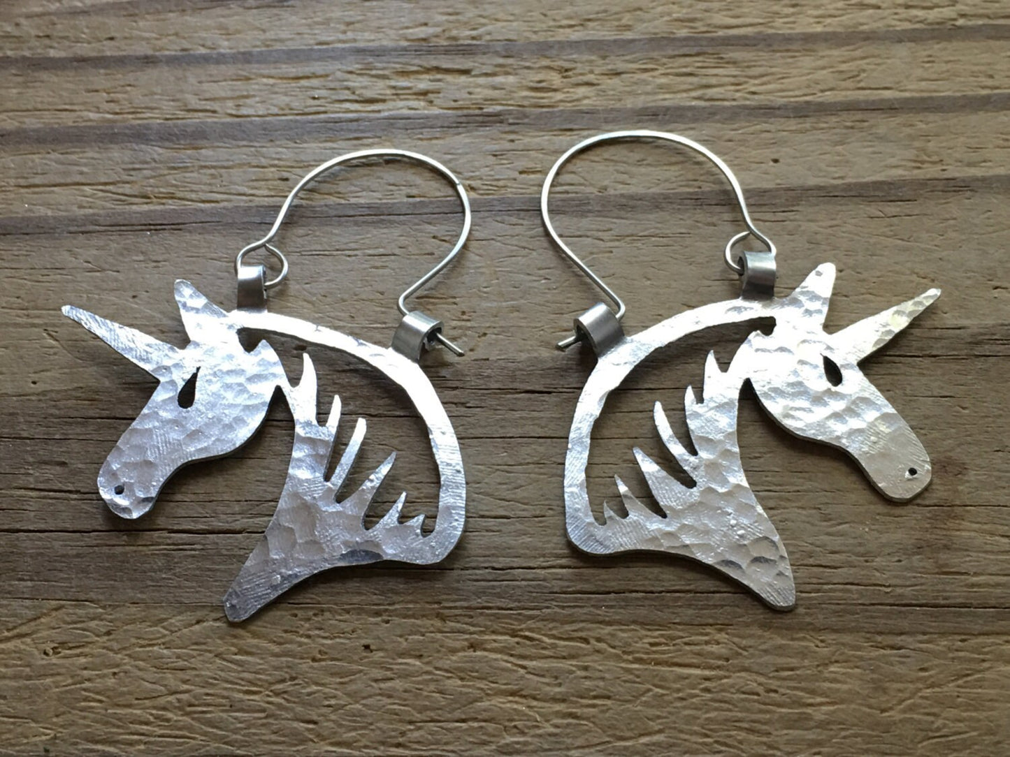 Handmade Unicorn Hoop Earrings: Aluminum or Copper