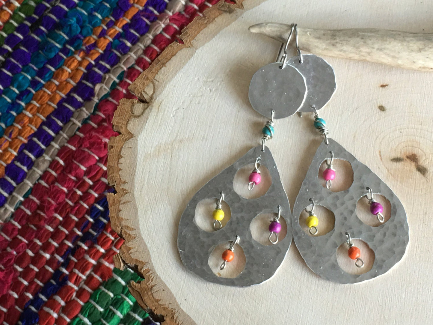 Colorful Fiesta Metal Drop Earrings: Handmade Confetti Statement Jewelry