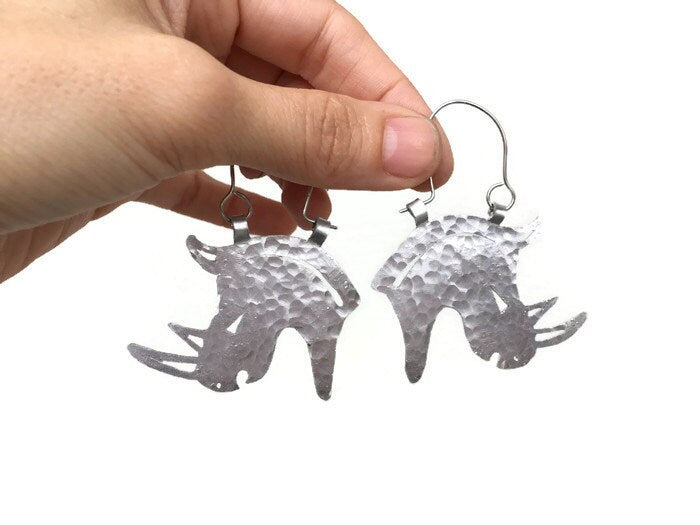 Rhinoceros earrings, rhino hoops, tribal jewelry, safari earrings