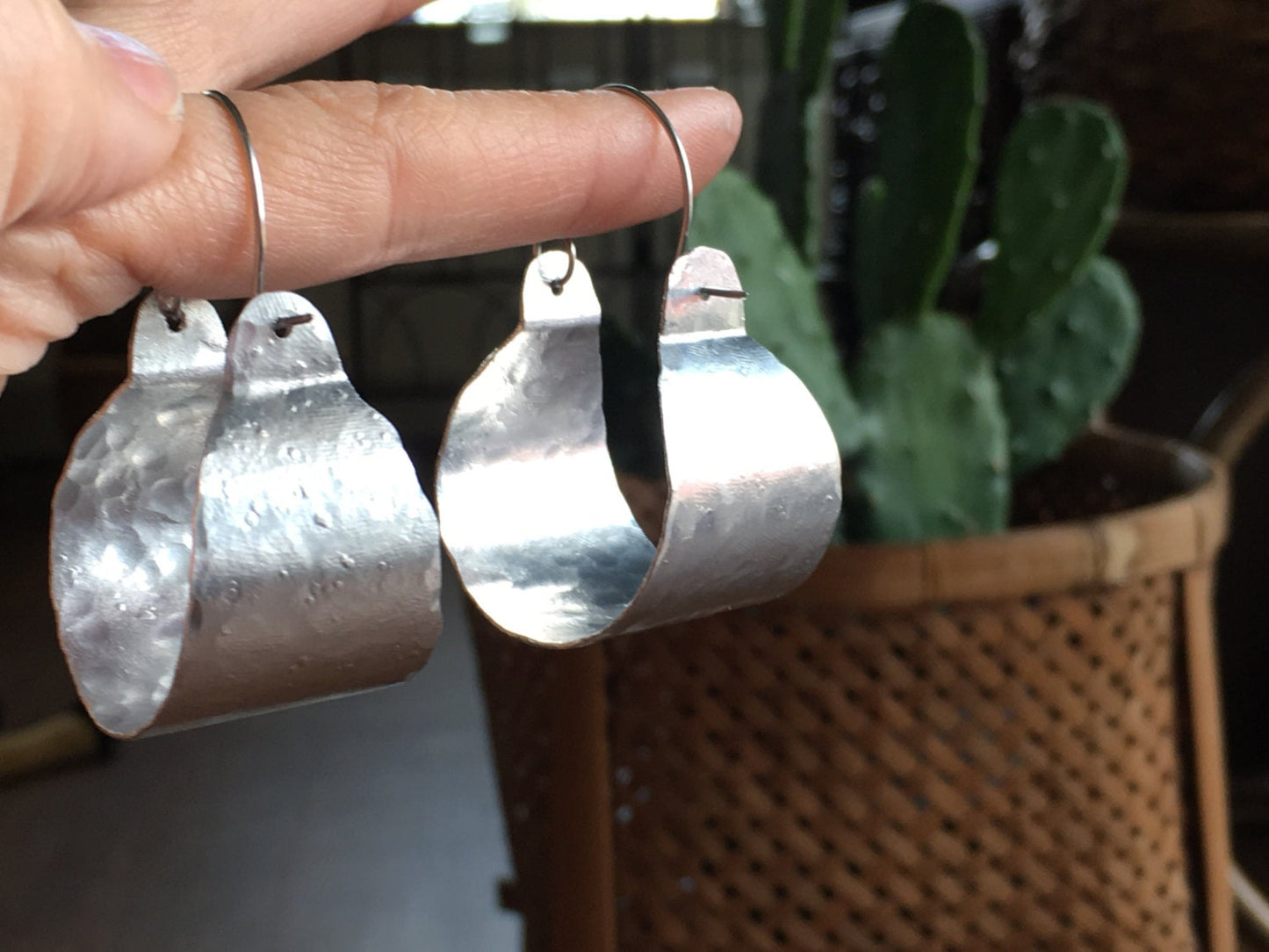 Rustic Hammered Metal Hoop Earrings: Wide Scoop Design