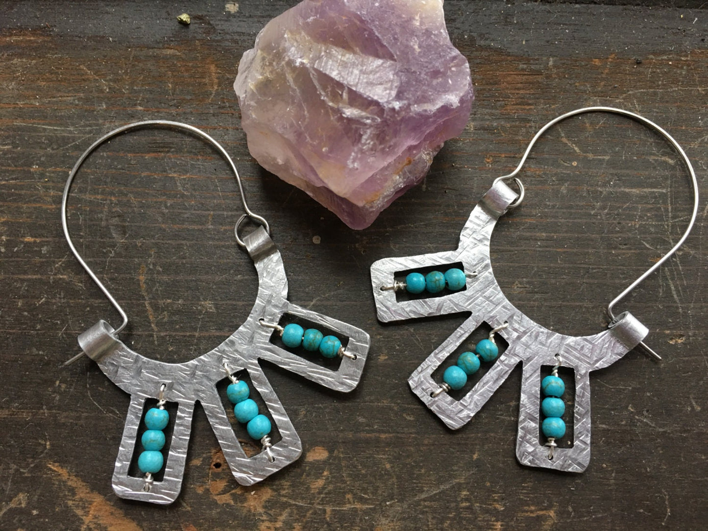 Handmade Metal Hoop Earrings: Beaded Tribal Design