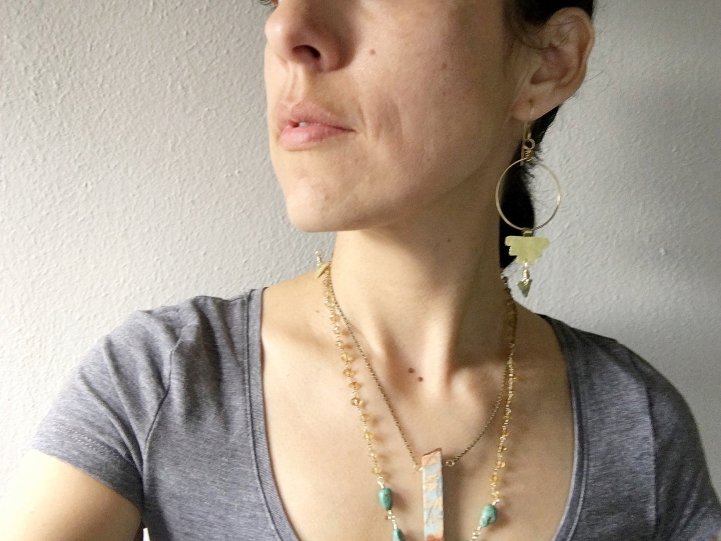 Hammered metal hoops, Pre Columbian dangle earrings, primitive hoop dangles