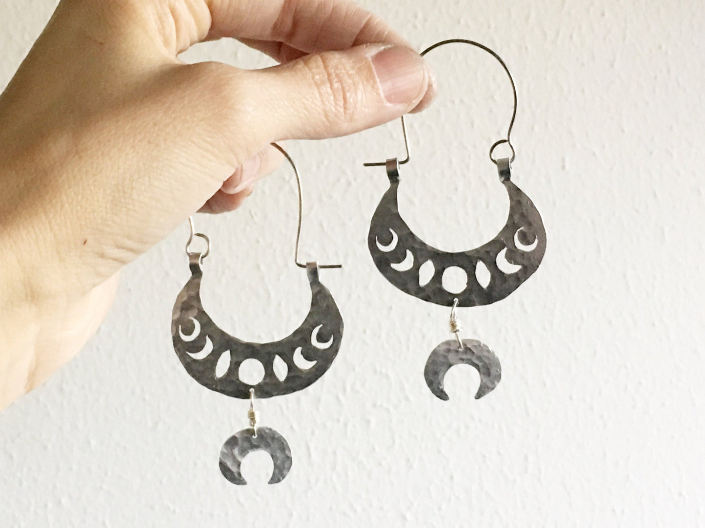 Handmade Moon Phase Hoop Earrings: Tribal Lunar Design