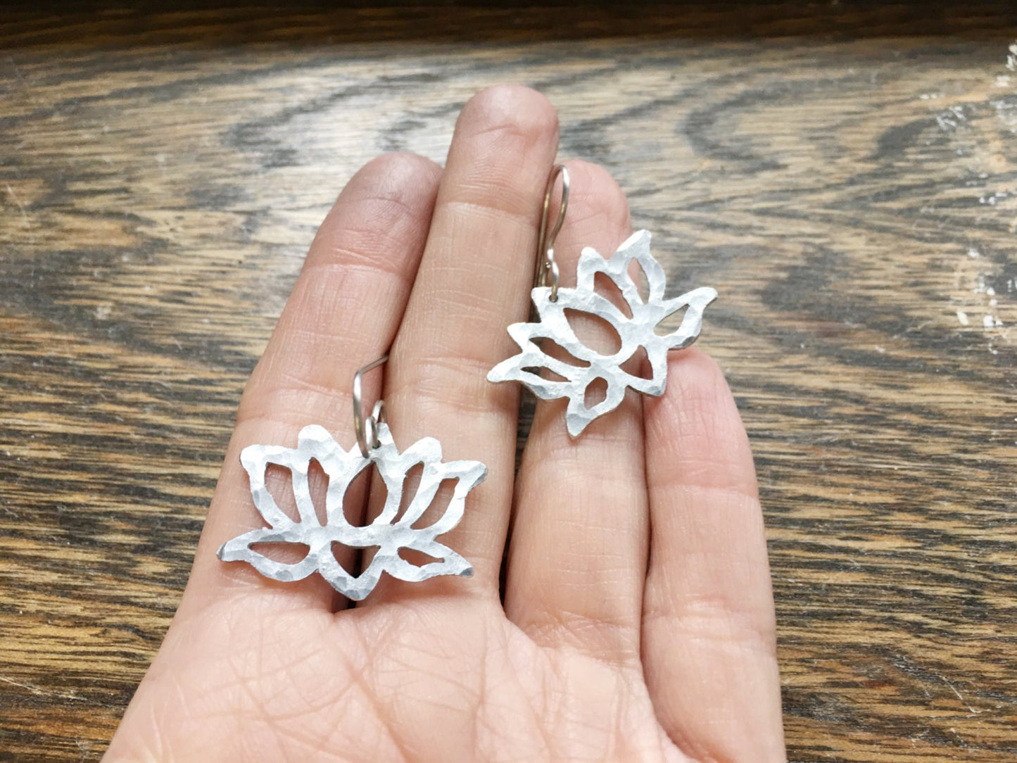 Handmade Aluminum Lotus Flower Earrings: Dangle Jewelry