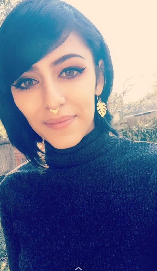 Handmade Brass Monstera Leaf Earrings: Tropical Jewelry