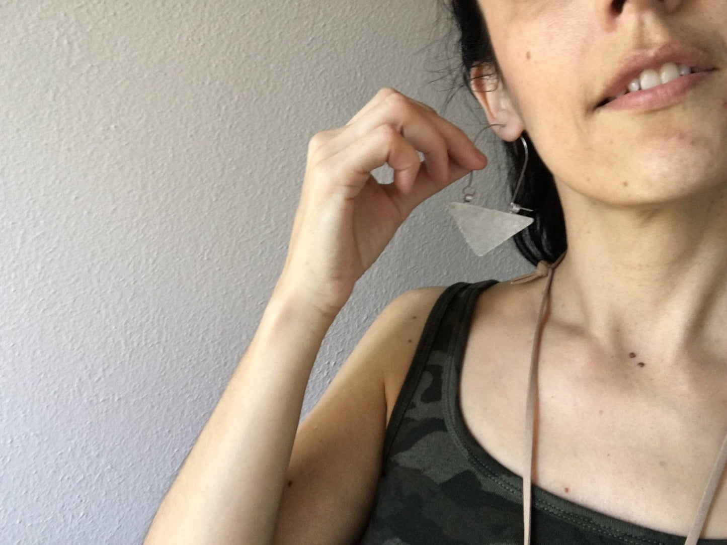 Rustic Metal Triangle Earrings: Textured Geometric Hoops