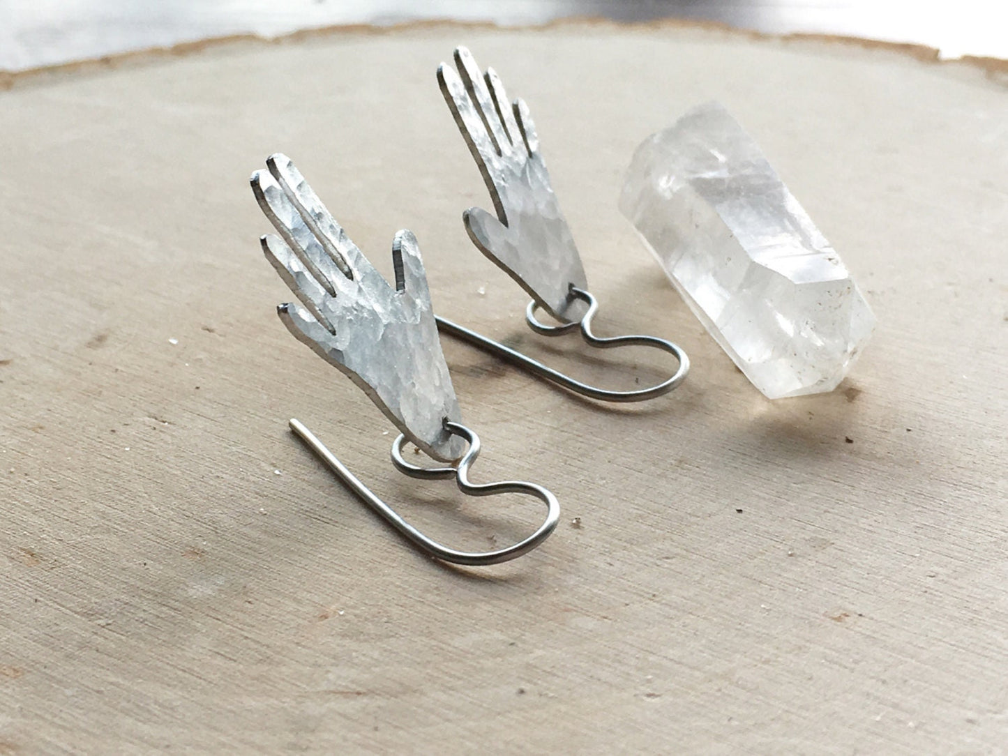 Handmade Metal Hand Earrings: Hammered Aluminum Dangle Jewelry