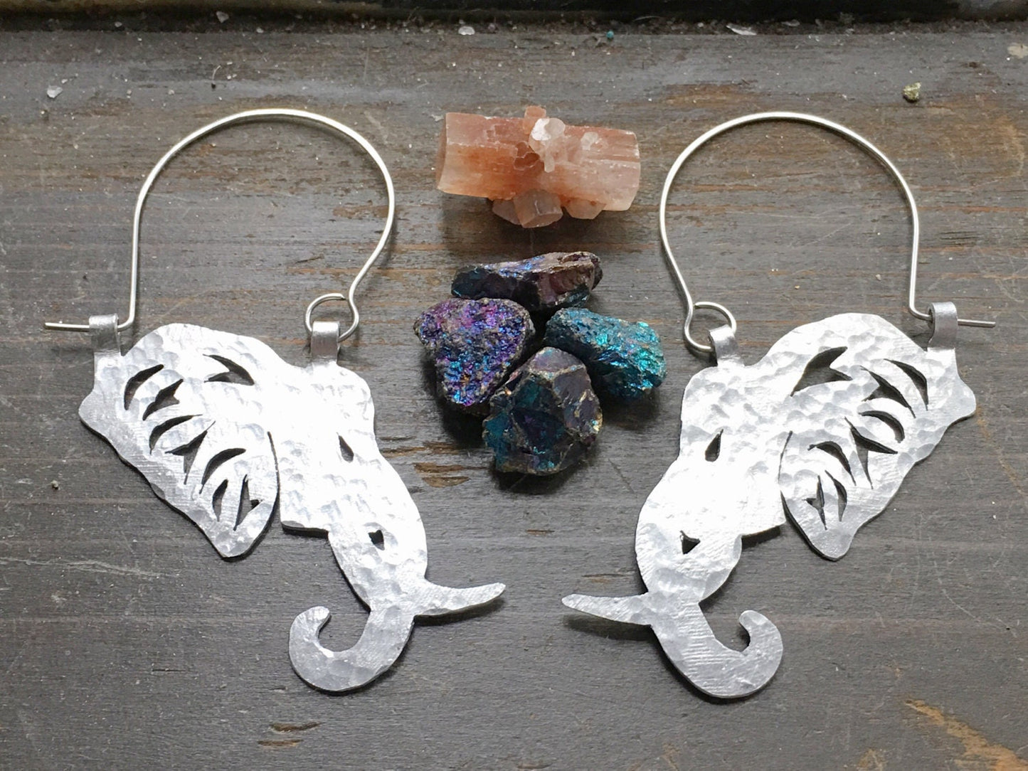 Handmade Elephant Head Hoop Earrings: Aluminum, Brass, or Copper