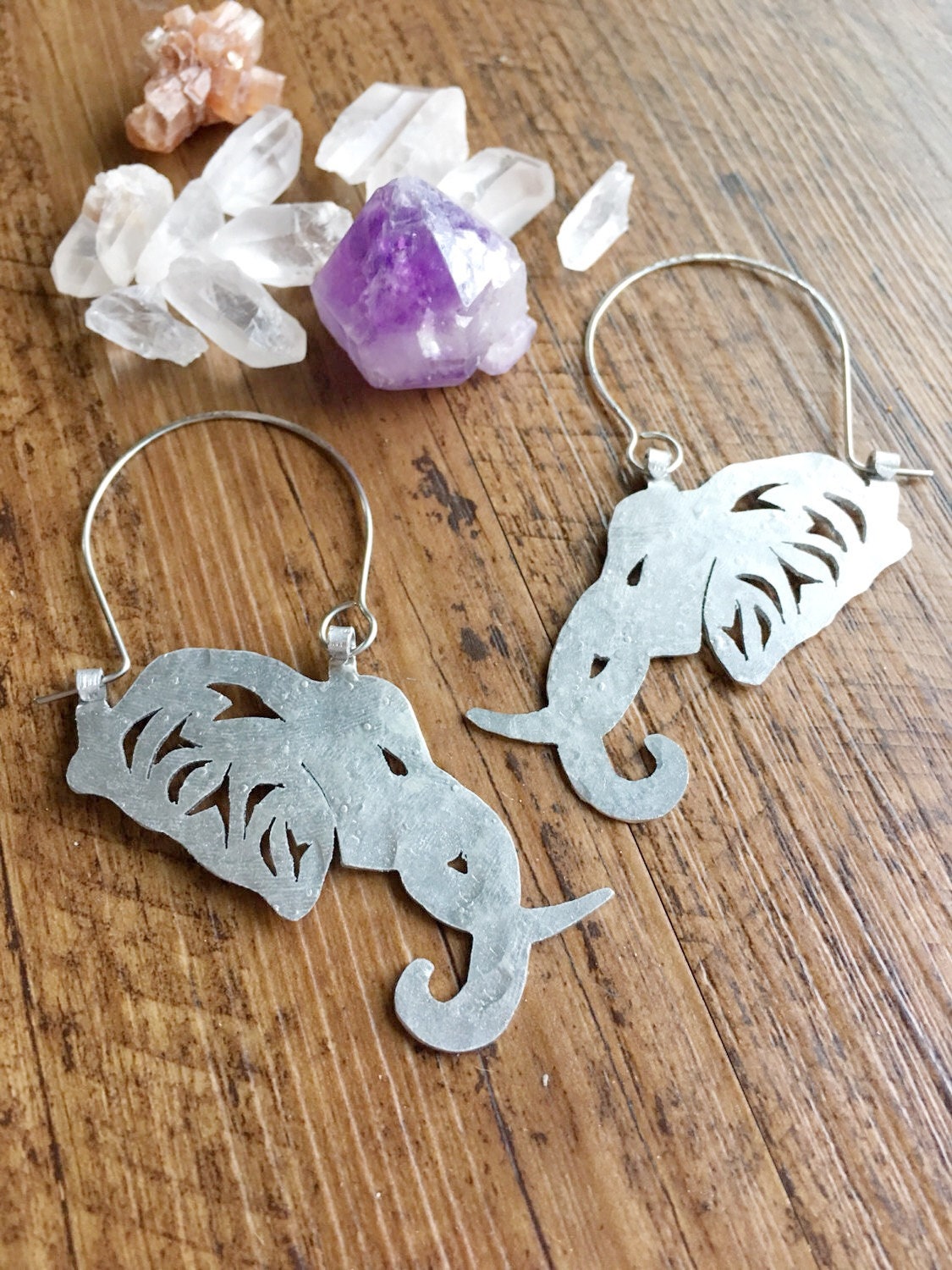 Handmade Elephant Head Hoop Earrings: Aluminum, Brass, or Copper