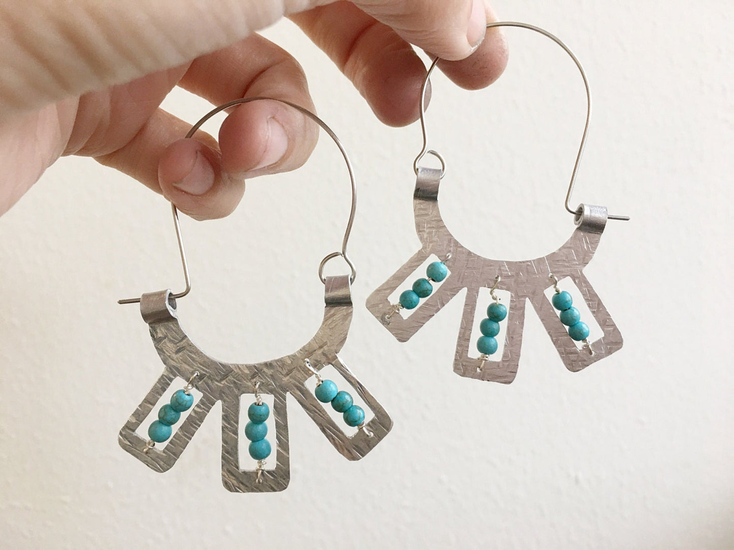 Handmade Metal Hoop Earrings: Beaded Tribal Design