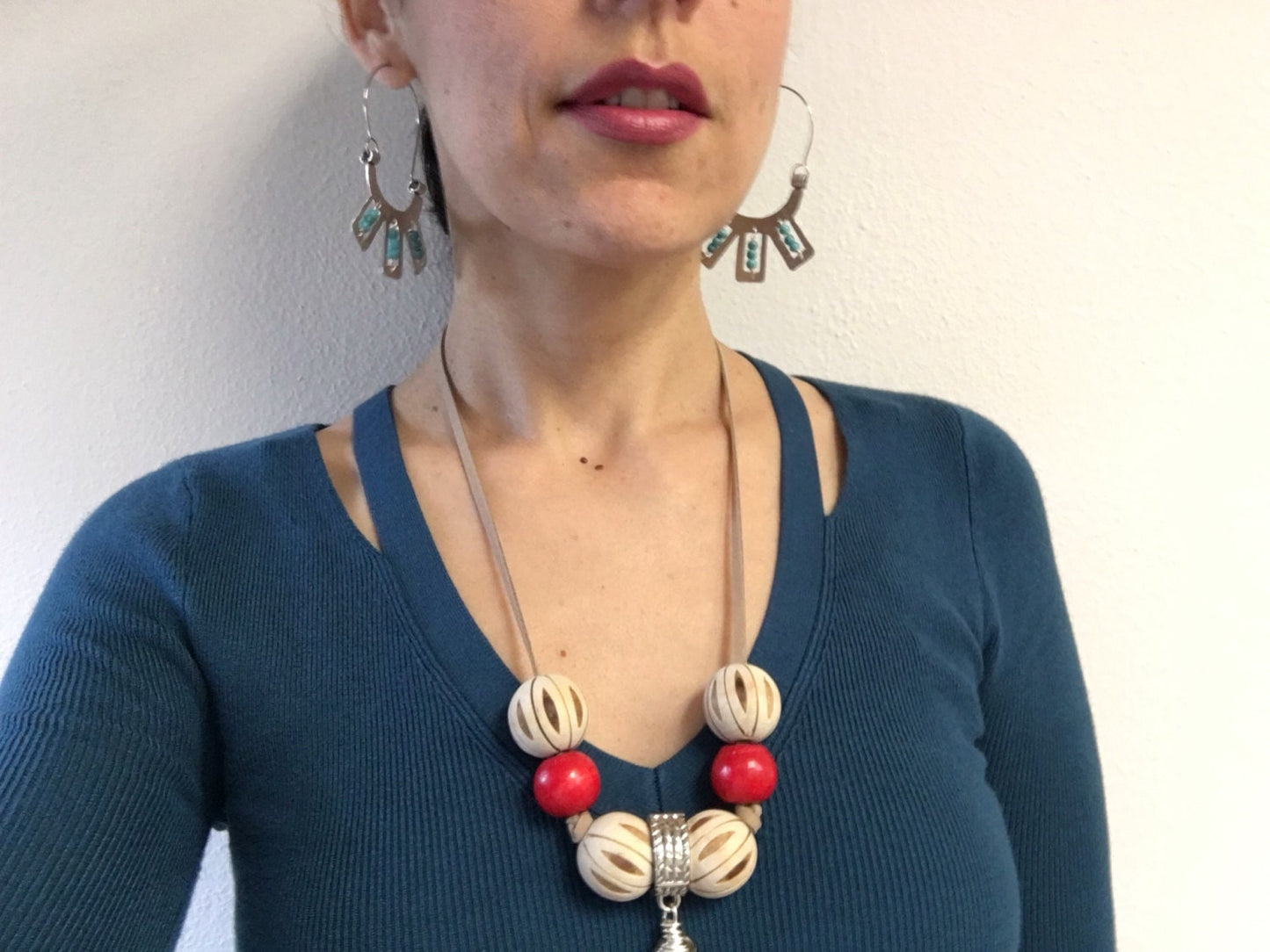 Handmade Metal Hoop Earrings: Beaded Tribal Design