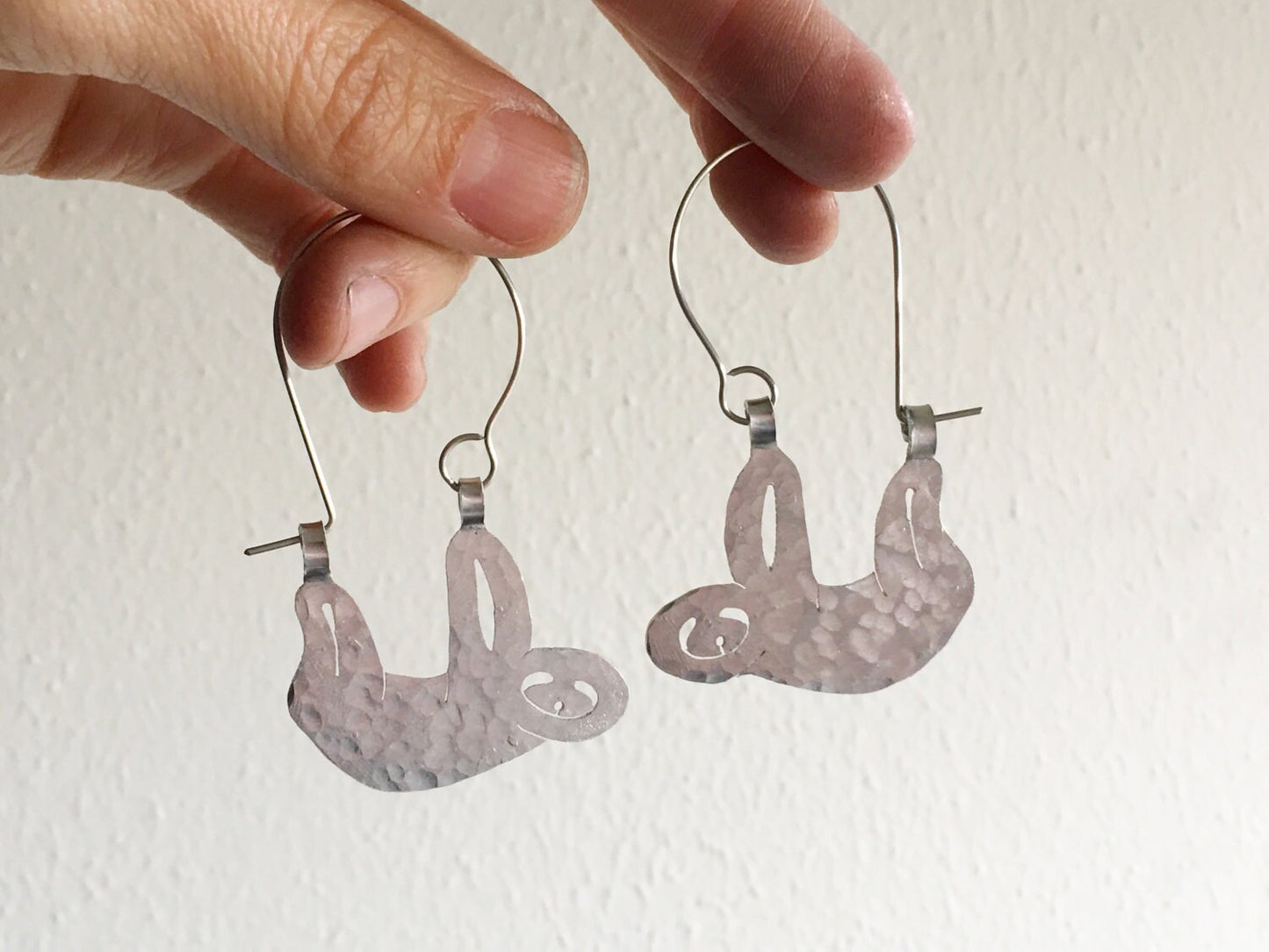 Handmade Sloth Earrings: Aluminum Creature Hoops