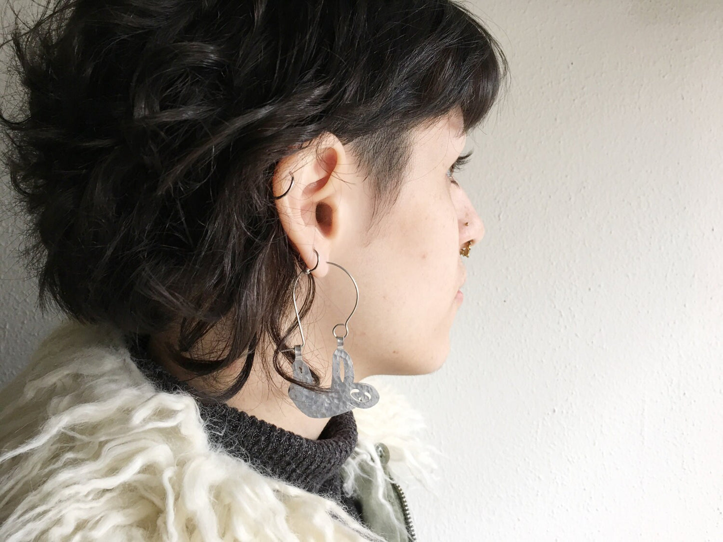 Handmade Sloth Earrings: Aluminum Creature Hoops
