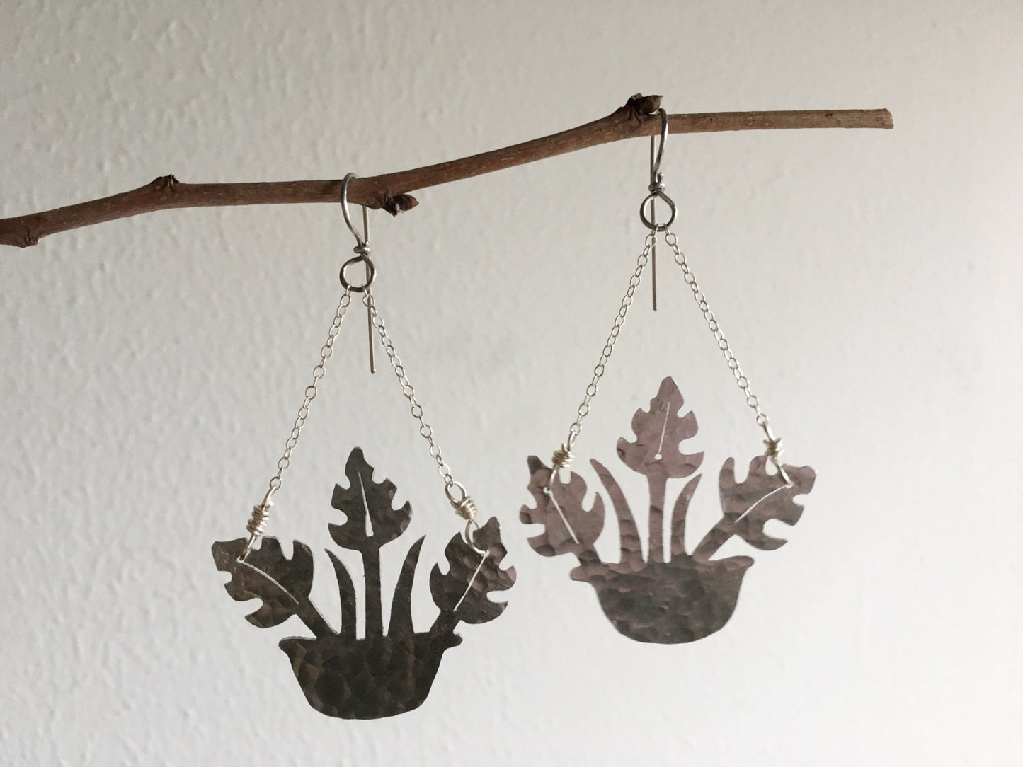 Handmade Aluminum Philodendron Plant Earrings: hanging planter earrings