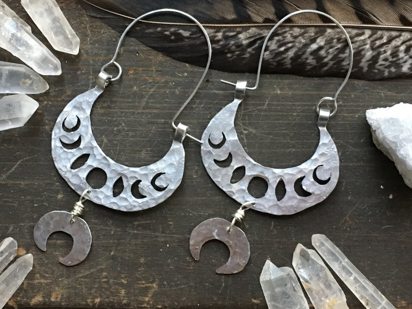 Handmade Moon Phase Hoop Earrings: Tribal Lunar Design