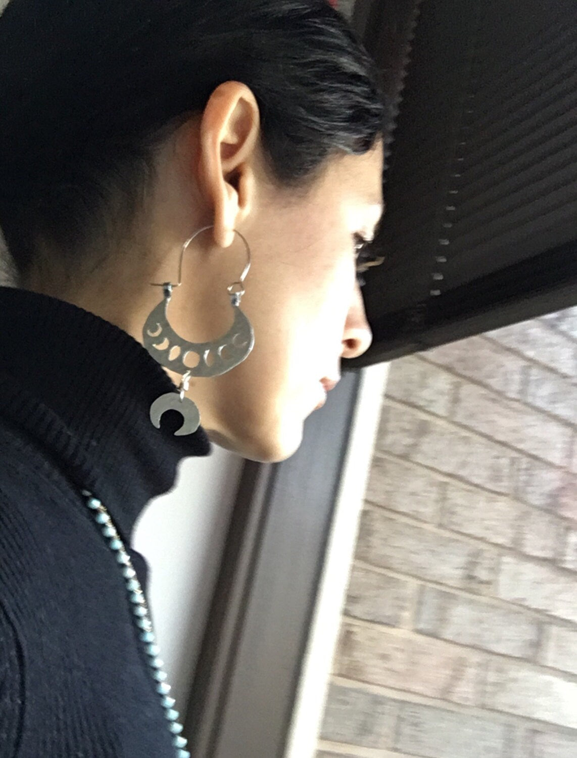 Handmade Moon Phase Hoop Earrings: Tribal Lunar Design