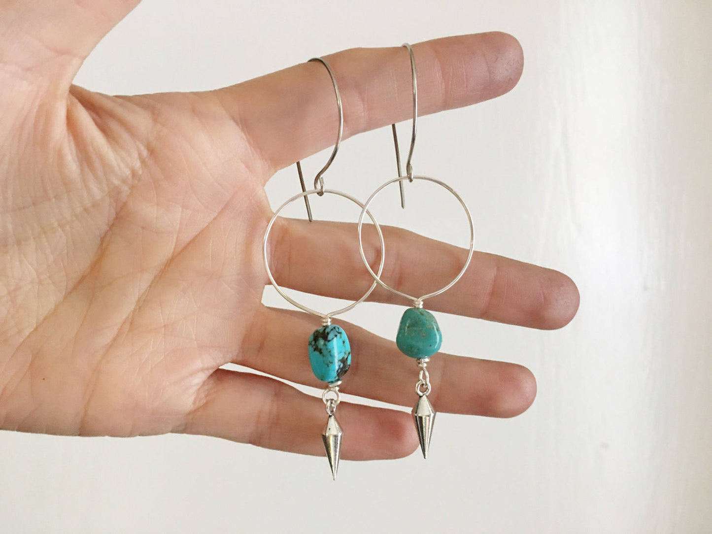 Turquoise Hoop Earrings: Pewter Spike, Modern Tribal Style