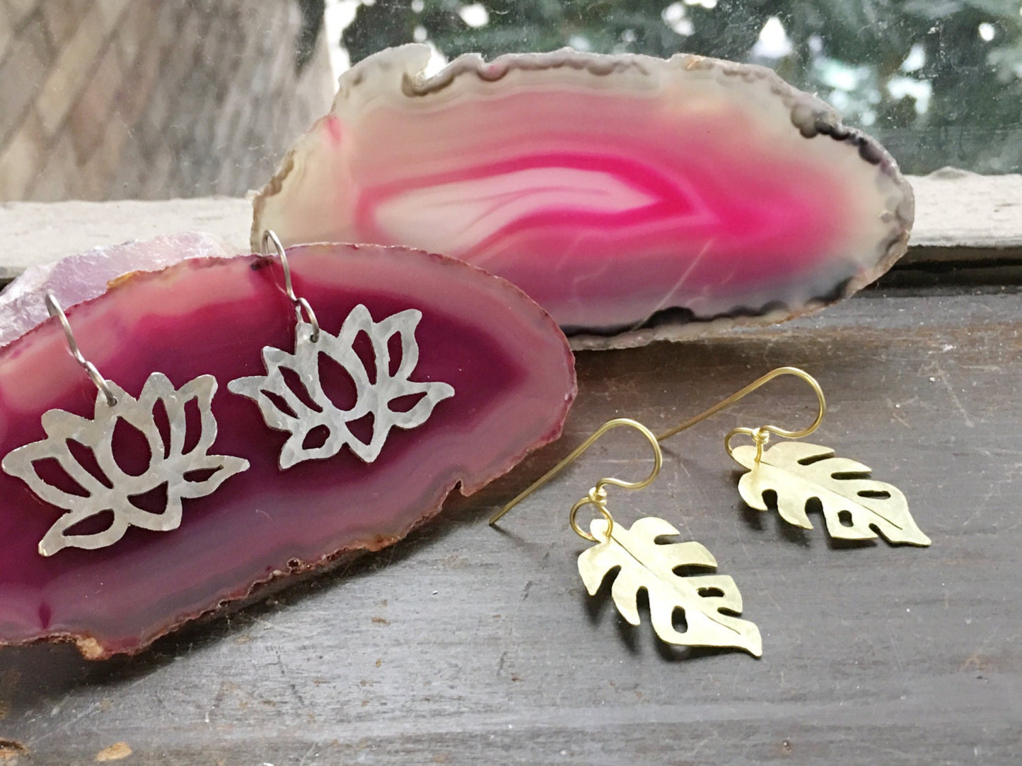 Handmade Brass Monstera Leaf Earrings: Tropical Jewelry