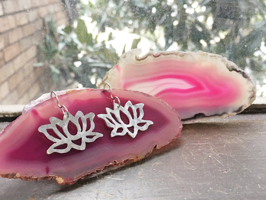 Handmade Aluminum Lotus Flower Earrings: Dangle Jewelry