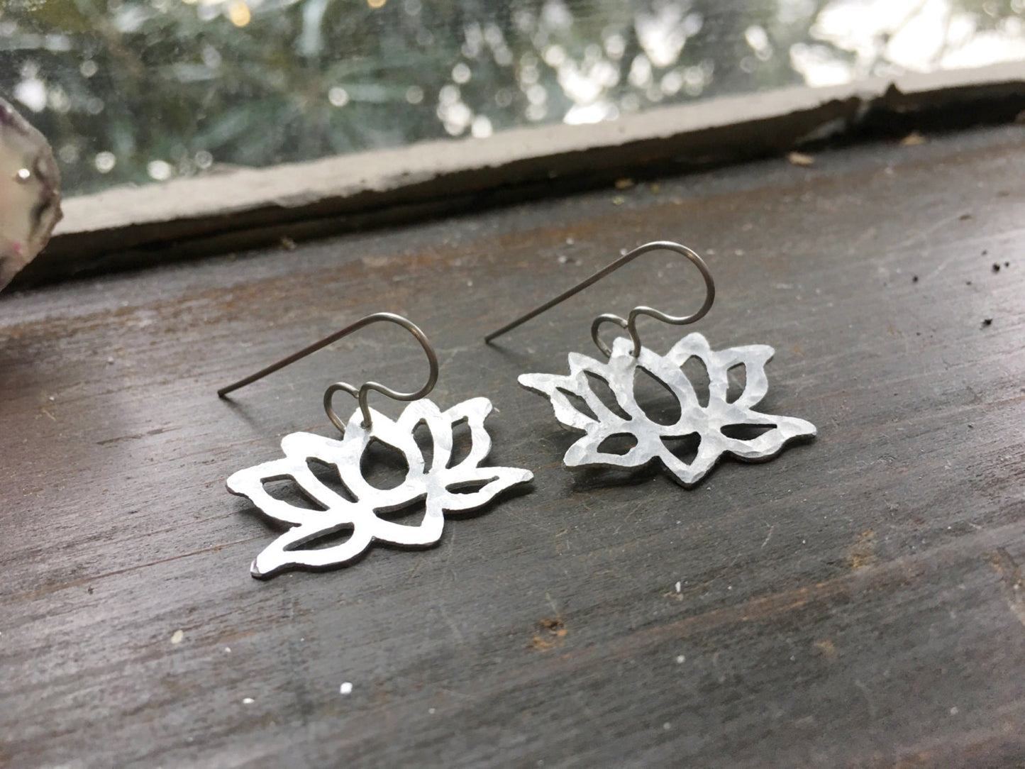 Handmade Aluminum Lotus Flower Earrings: Dangle Jewelry