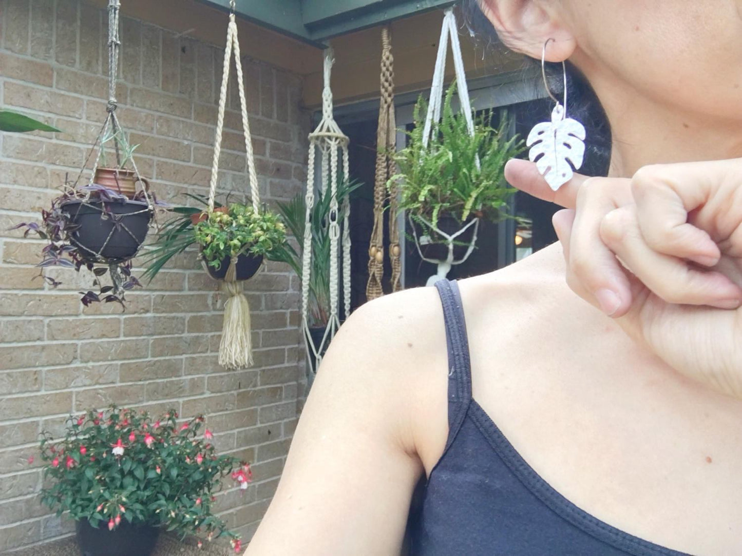 Handmade Monstera Leaf Earrings: Hammered Metal Foliage