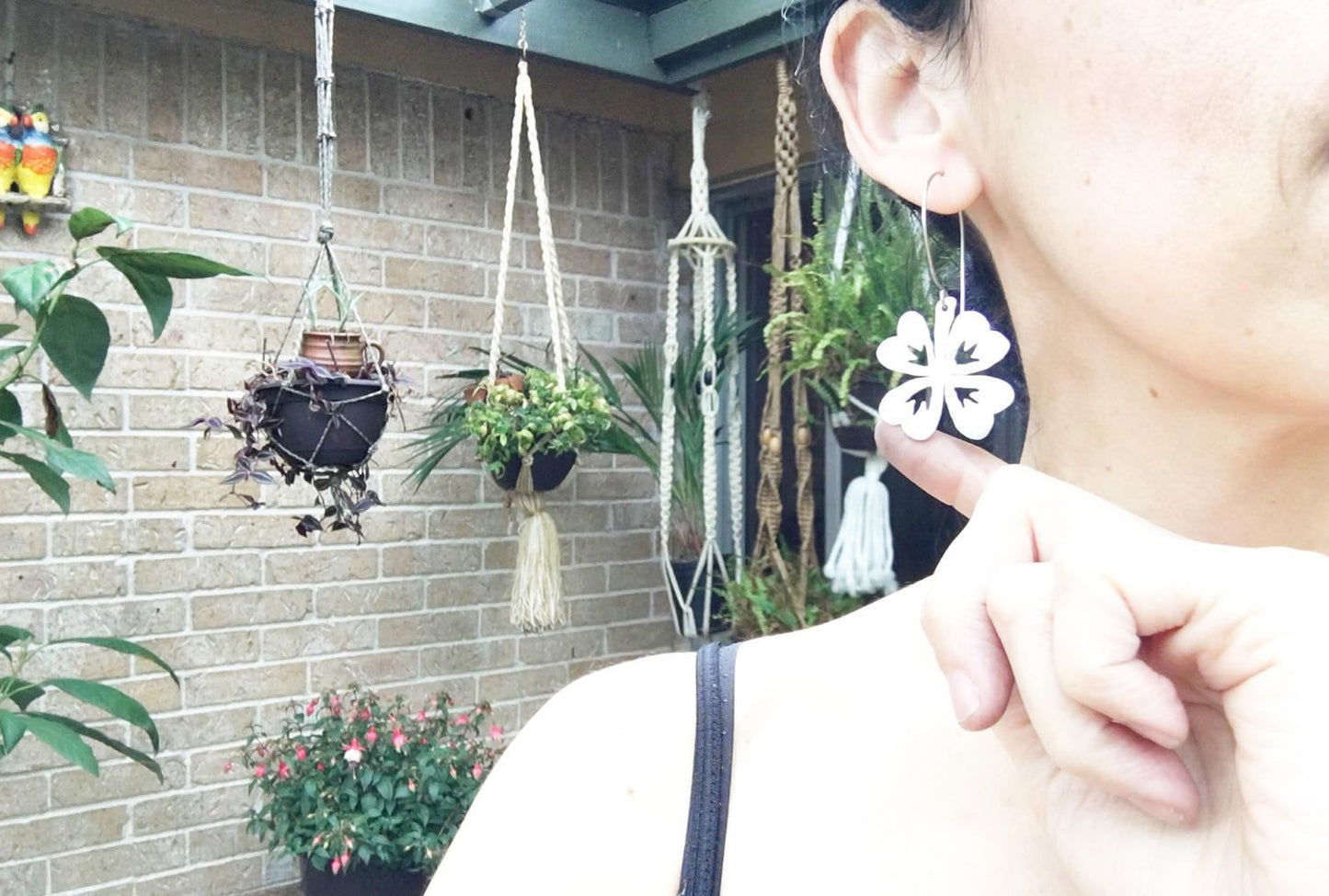Handmade Four Leaf Clover Earrings: Hammered Metal Hoop Earrings