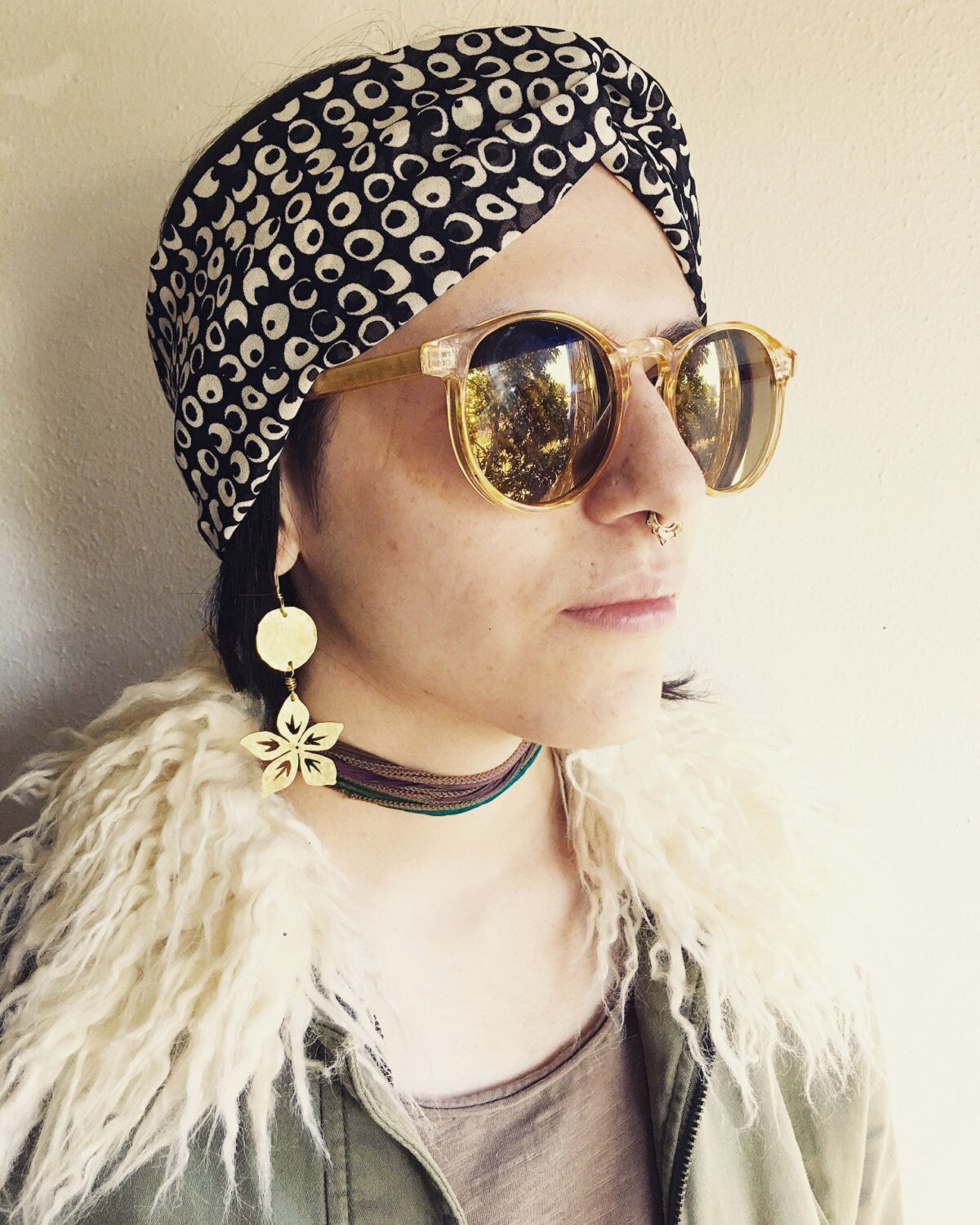 Handmade Metal Flower Earrings: Hammered Brass Dangles