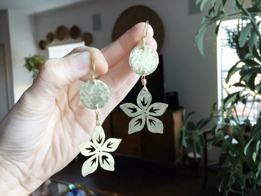 Handmade Metal Flower Earrings: Hammered Brass Dangles