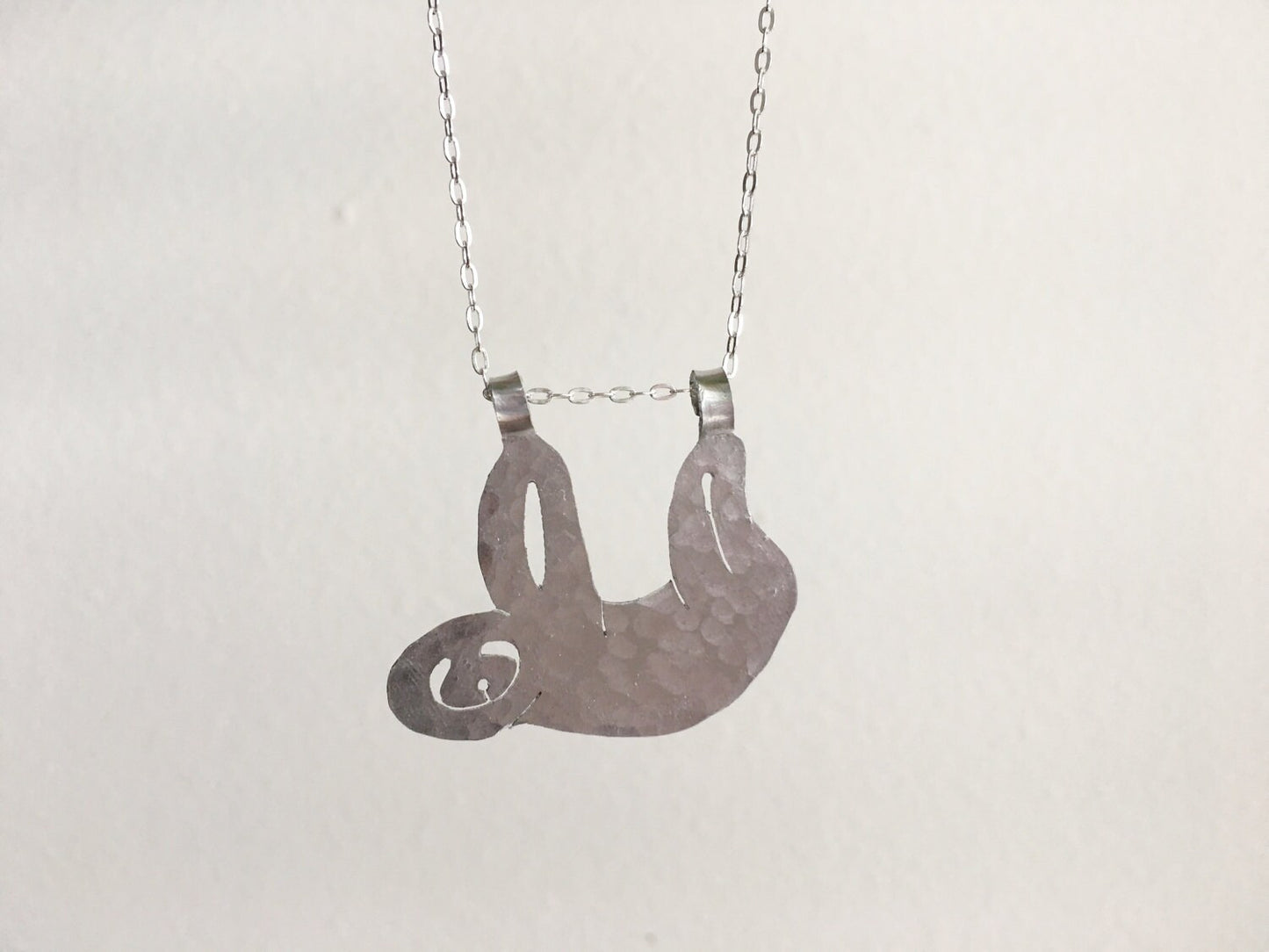 Handmade Aluminum Sloth Necklace: Stainless Steel Chain