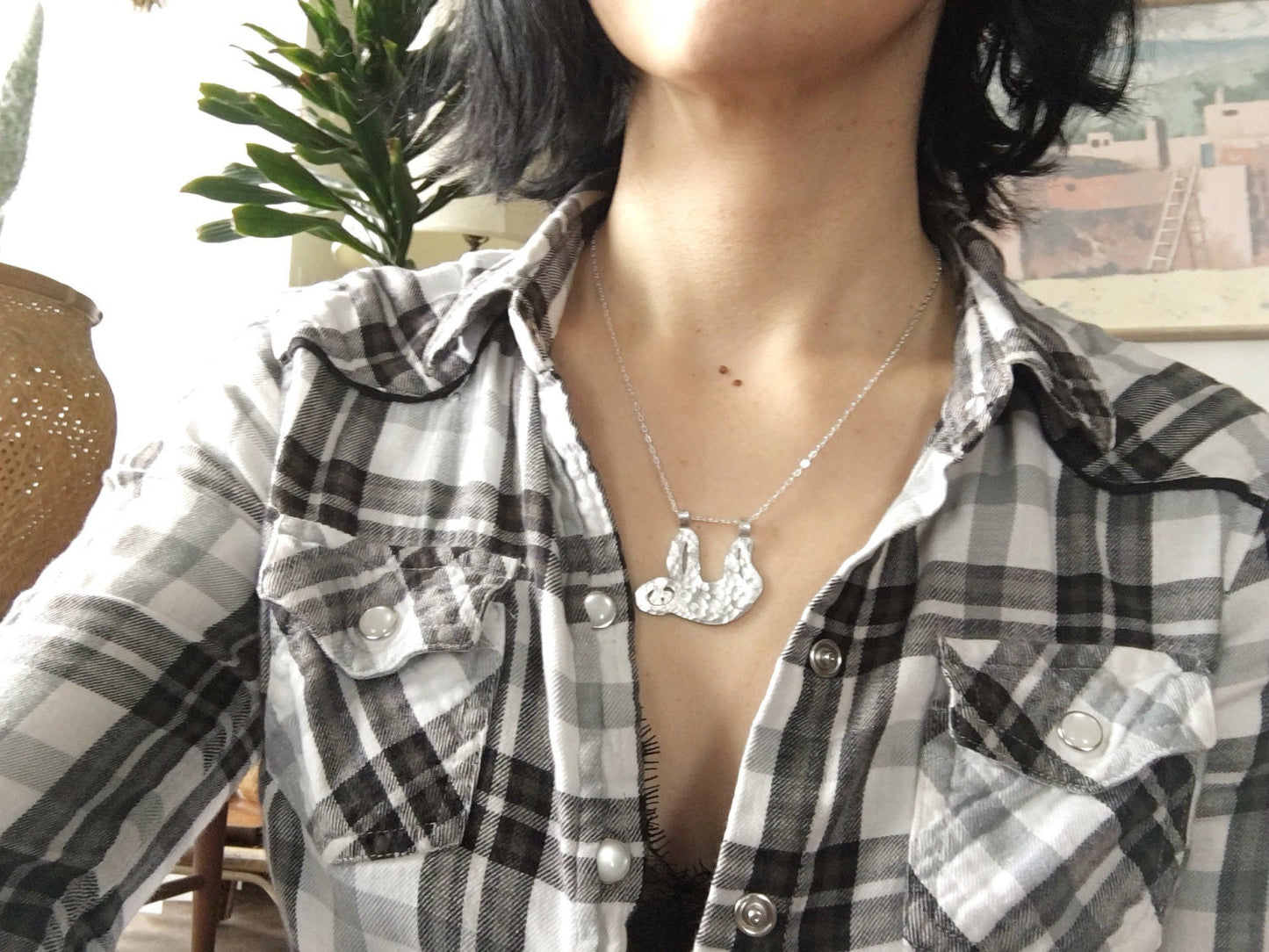 Handmade Aluminum Sloth Necklace: Stainless Steel Chain