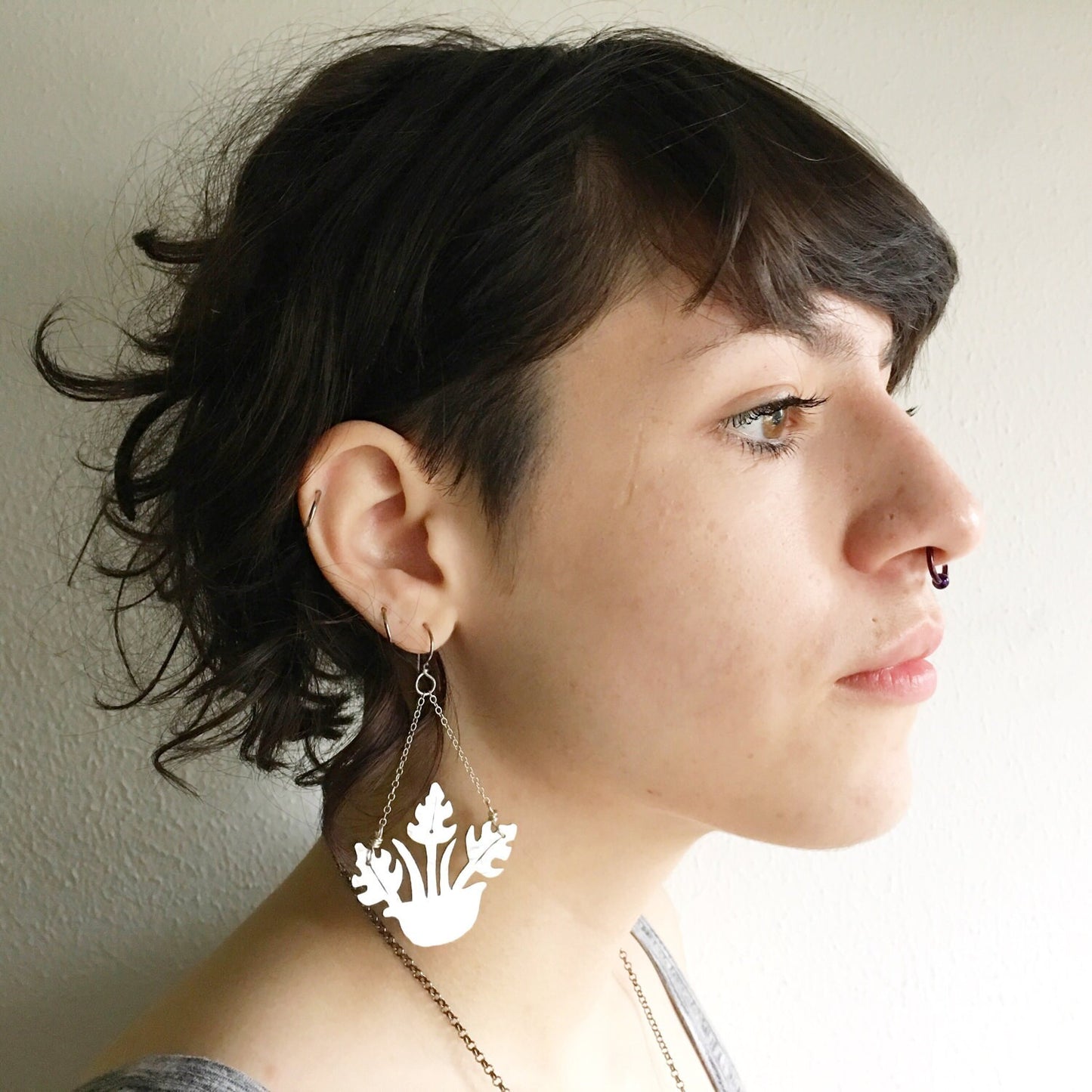 Handmade Aluminum Philodendron Plant Earrings: hanging planter earrings