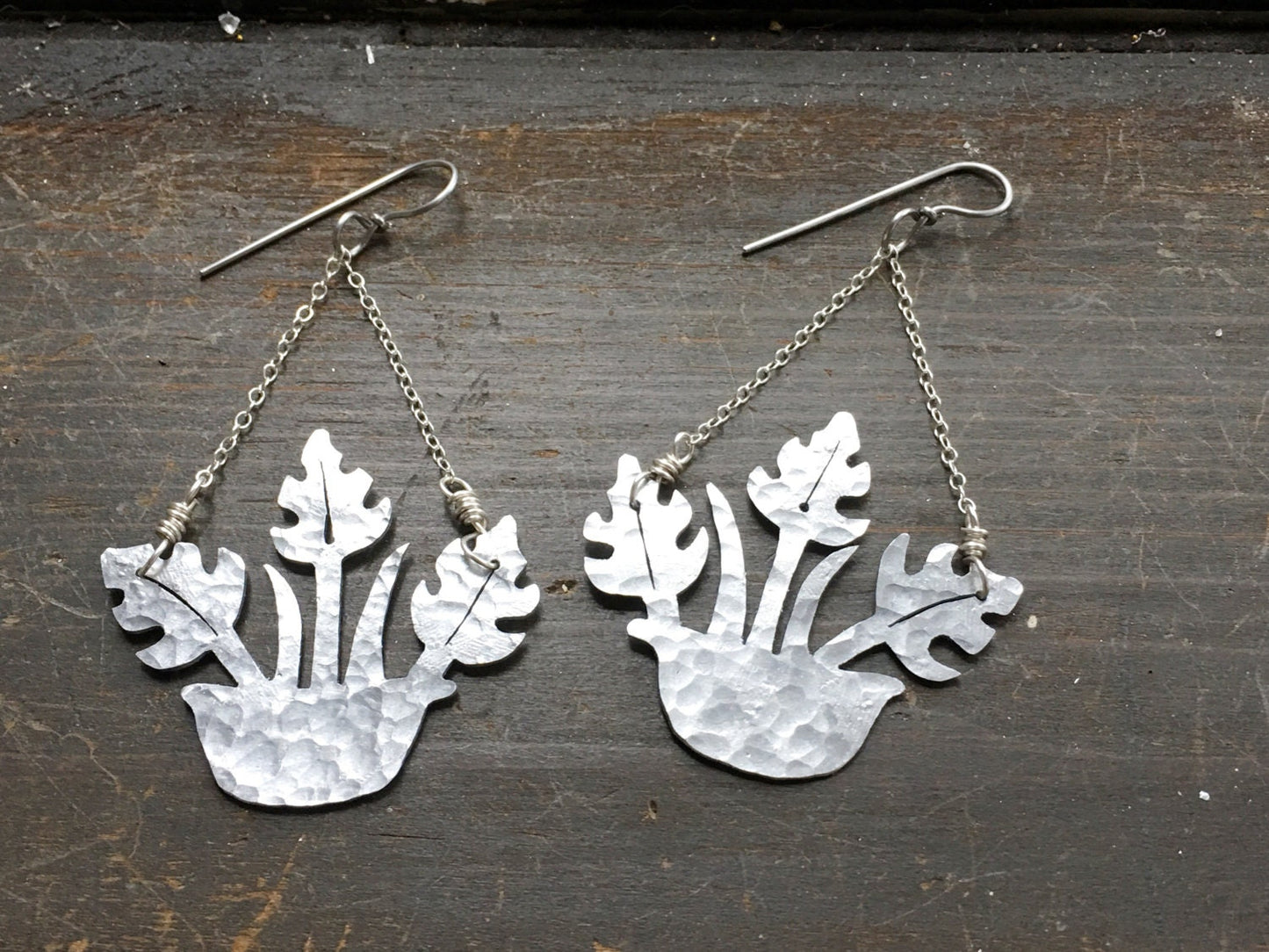Handmade Aluminum Philodendron Plant Earrings: hanging planter earrings
