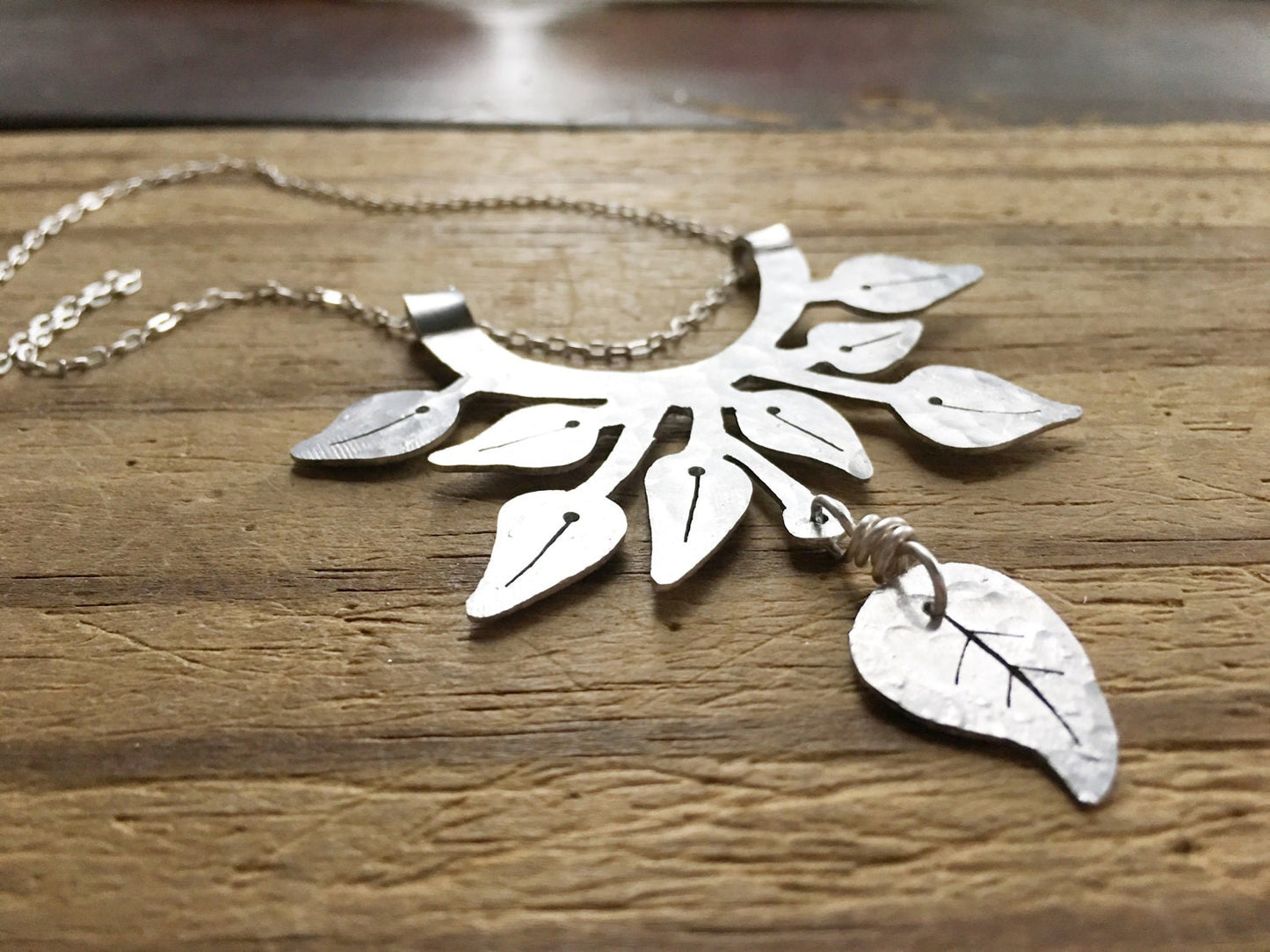 Handmade Pothos Leaf Necklace: Aluminum or Brass Plant Pendant