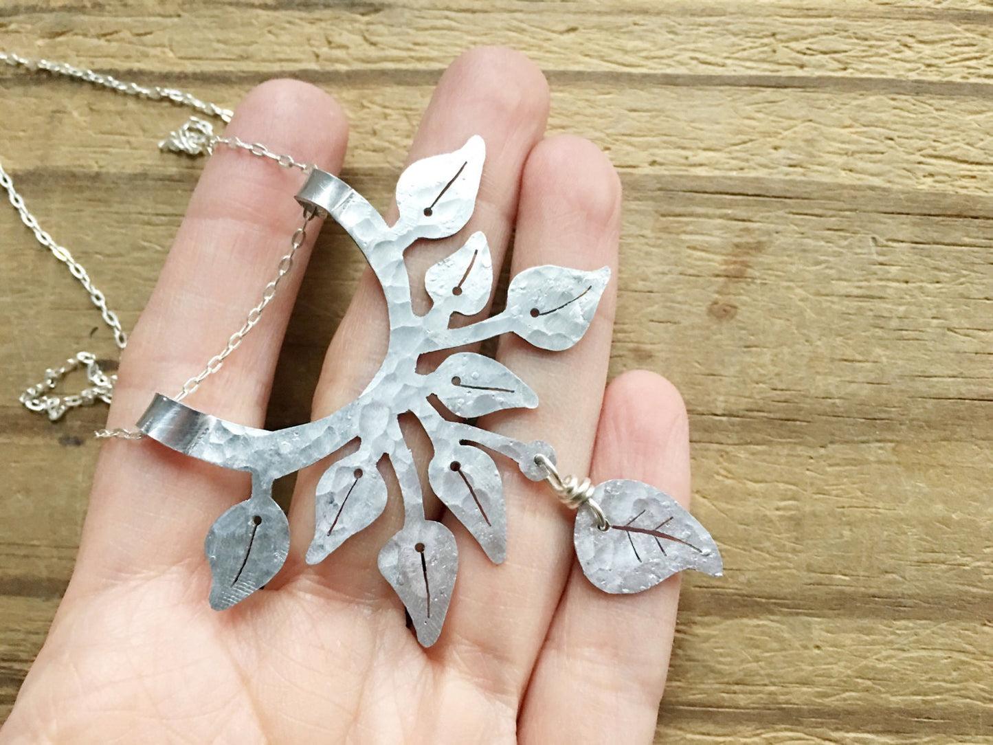 Handmade Pothos Leaf Necklace: Aluminum or Brass Plant Pendant